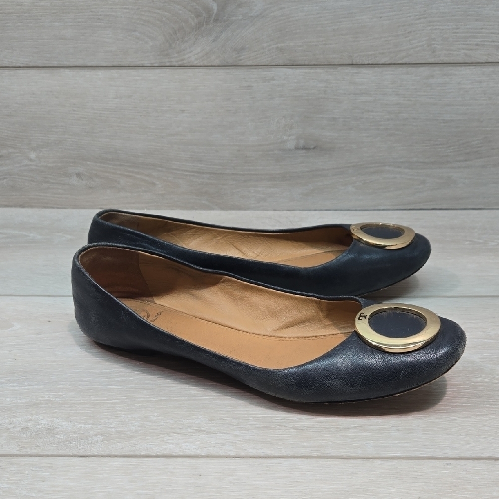 Tory Burch Women Elegant Flats with Gold Accent Logo Ballet Shoes Sz 7.5M
